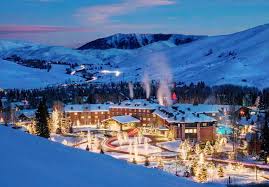 Sun Valley ski resort in Idaho, USA - panoramic view of ski slopes and mountain facilities