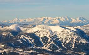 Whitefish Mountain ski resort in Montana, USA - panoramic view of ski slopes and mountain facilities
