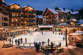 Northstar California ski resort in Truckee, California, USA - panoramic view of ski slopes and mountain facilities