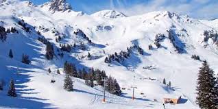 Sugar Bowl ski resort in Norden, California, USA - panoramic view of ski slopes and mountain facilities