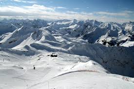 Nebelhorn ski resort in Oberstdorf, Bavaria, Germany - panoramic view of ski slopes and mountain facilities