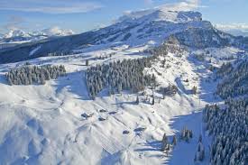 Steinplatte Winklmoosalm ski resort in Waidring, Bavaria, Germany - panoramic view of ski slopes and mountain facilities