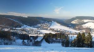 Willingen ski resort in Sauerland, Hesse, Germany - panoramic view of ski slopes and mountain facilities