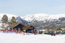 Jølster ski resort in Vestland, Norway - panoramic view of ski slopes and mountain facilities