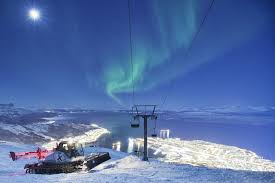 Narvik ski resort in Nordland, Norway - panoramic view of ski slopes and mountain facilities