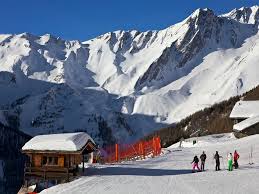 Crevacol ski resort in Aosta Valley, Italy - panoramic view of ski slopes and mountain facilities