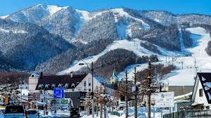 Furano ski resort in Hokkaido, Japan - panoramic view of ski slopes and mountain facilities