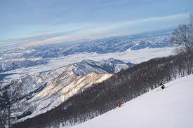 Hakkaisan ski resort in Niigata, Japan - panoramic view of ski slopes and mountain facilities