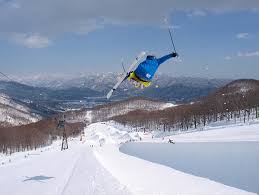 Hakuba 47 ski resort in Nagano, Japan - panoramic view of ski slopes and mountain facilities