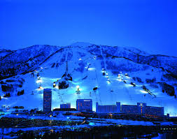 Naeba ski resort in Niigata, Japan - panoramic view of ski slopes and mountain facilities