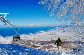 Sapporo Teine ski resort in Hokkaido, Japan - panoramic view of ski slopes and mountain facilities