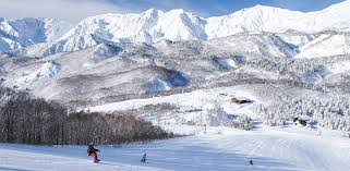 Tsugaike Kogen ski resort in Nagano, Japan - panoramic view of ski slopes and mountain facilities