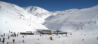 Astún ski resort in Aragón, Spain - panoramic view of ski slopes and mountain facilities