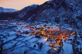Cerler ski resort in Aragón, Spain - panoramic view of ski slopes and mountain facilities