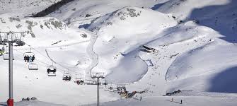 Fuentes de Invierno ski resort in Asturias, Spain - panoramic view of ski slopes and mountain facilities