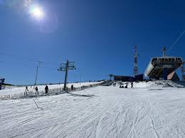 Manzaneda ski resort in Galicia, Spain - panoramic view of ski slopes and mountain facilities