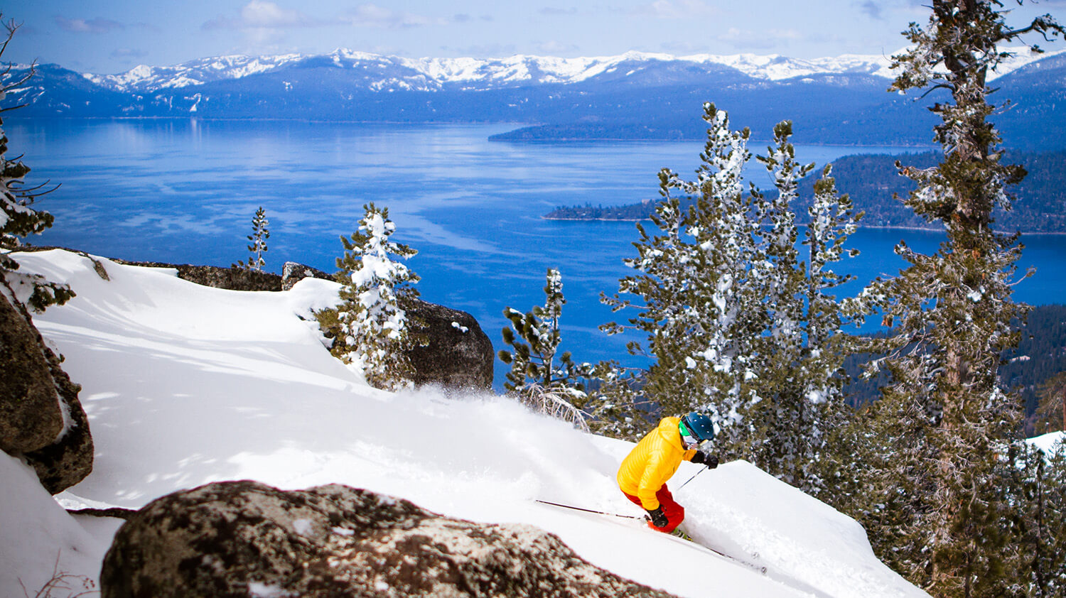 Diamond Peak ski resort in Incline Village, Nevada, USA - panoramic view of ski slopes and mountain facilities