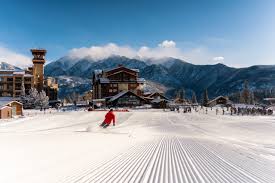 Purgatory ski resort in Durango, Colorado, USA - panoramic view of ski slopes and mountain facilities