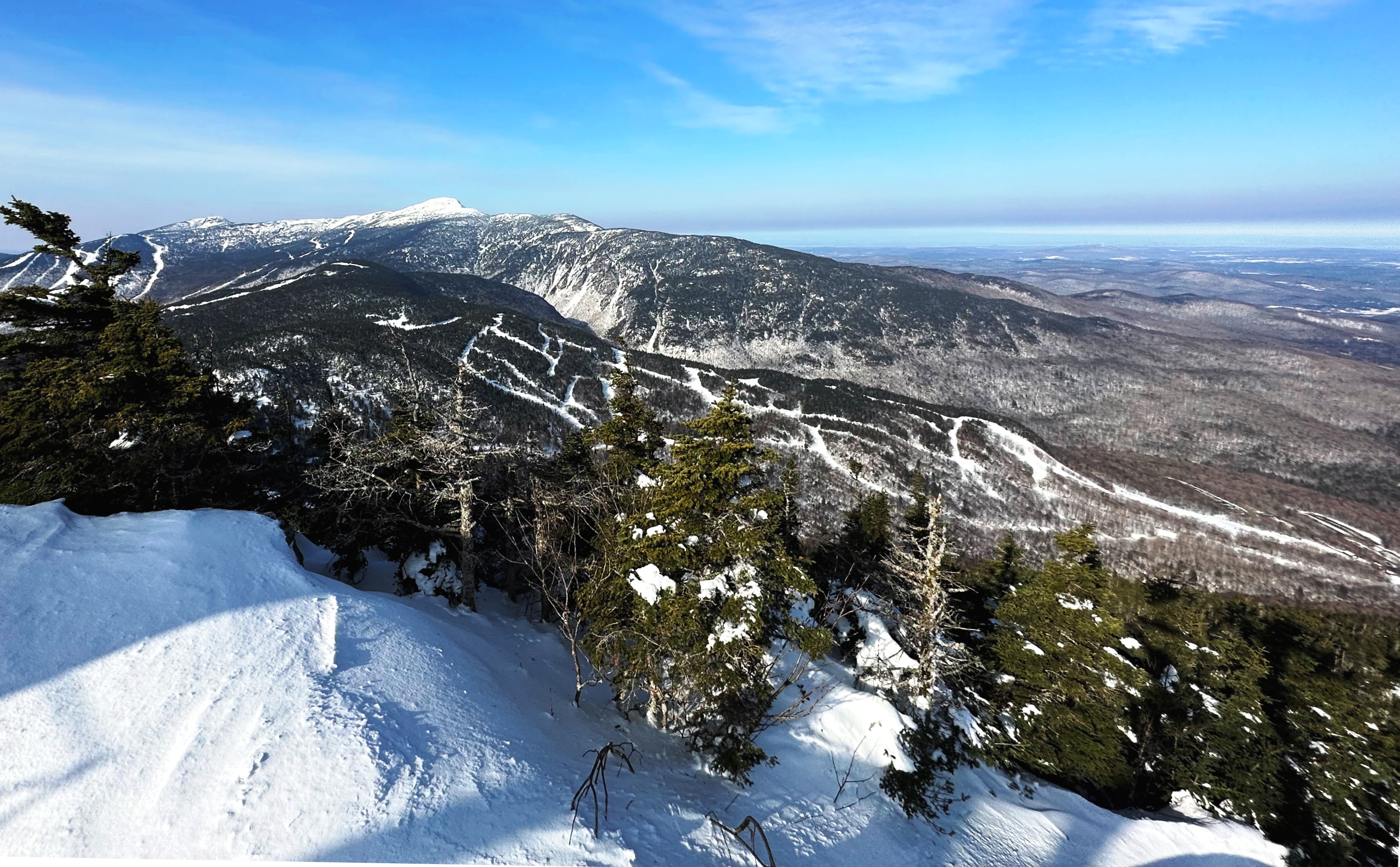 Smugglers Notch ski resort in Jeffersonville, Vermont, USA - panoramic view of ski slopes and mountain facilities