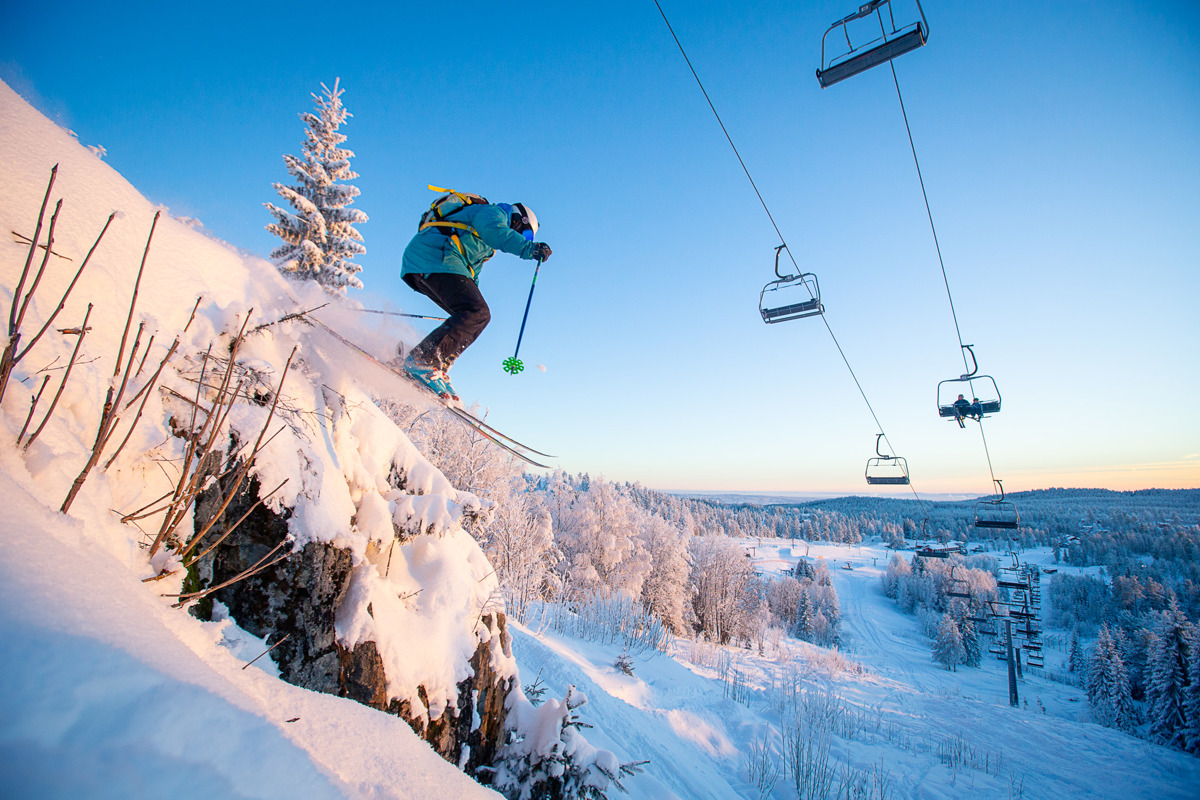 Orsa Grönklitt ski resort in Dalarna, Sweden - panoramic view of ski slopes and mountain facilities