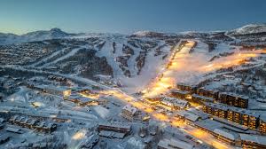 Beitostølen ski resort in Valdres, Innlandet, Norway - panoramic view of ski slopes and mountain facilities