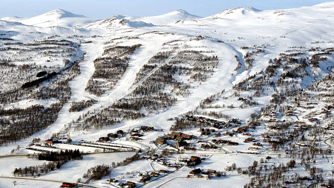 Oppdal ski resort in Trøndelag, Norway - panoramic view of ski slopes and mountain facilities