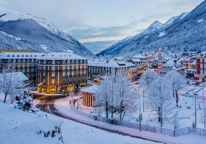 Cauterets ski resort in Hautes-Pyrénées, France - panoramic view of ski slopes and mountain facilities