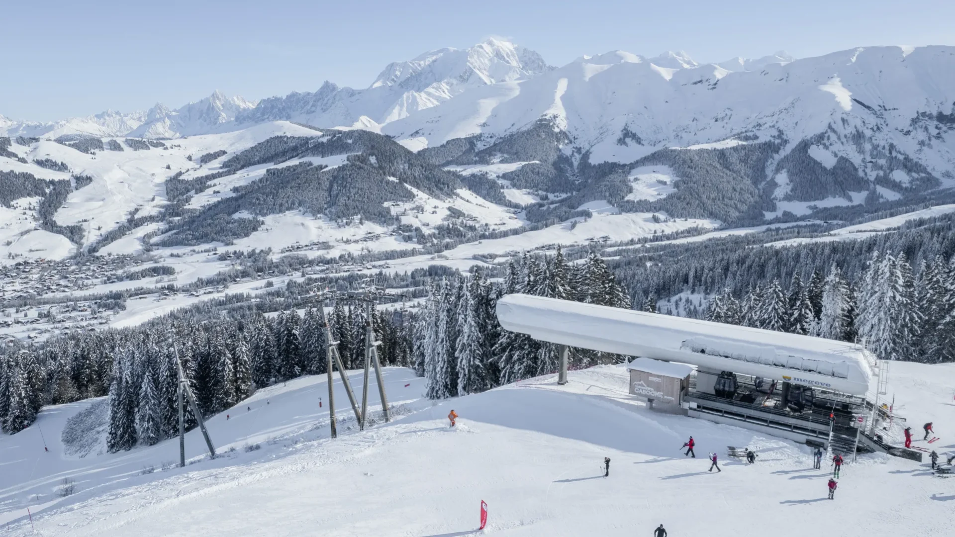 Megève ski resort in Haute-Savoie, France - panoramic view of ski slopes and mountain facilities