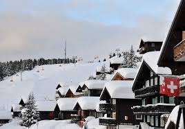Bettmeralp ski resort in Valais, Switzerland - panoramic view of ski slopes and mountain facilities