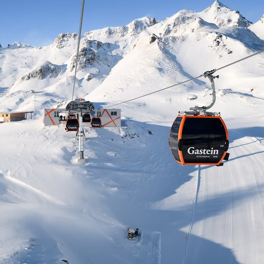 Gasteinertal ski resort in Bad Gastein, Salzburg, Austria - panoramic view of ski slopes and mountain facilities