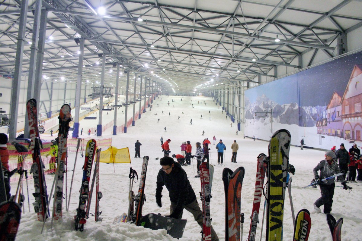 Alpincenter Hamburg-Wittenburg ski resort in Wittenburg, Germany - panoramic view of ski slopes and mountain facilities