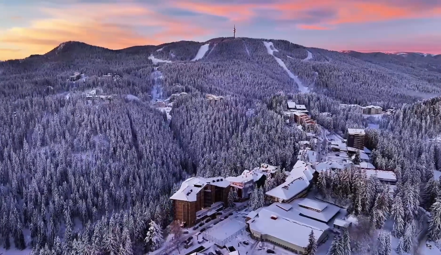 Chepelare ski resort in Smolyan, Bulgaria - panoramic view of ski slopes and mountain facilities
