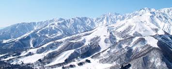 Happo-One ski resort in Nagano, Japan - panoramic view of ski slopes and mountain facilities
