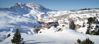 Larra-Belagua ski resort in Navarra, Spain - panoramic view of ski slopes and mountain facilities