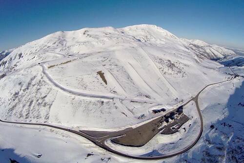 Leitariegos ski resort in León, Spain - panoramic view of ski slopes and mountain facilities