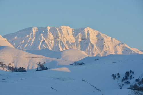 Lunada ski resort in Burgos, Spain - panoramic view of ski slopes and mountain facilities
