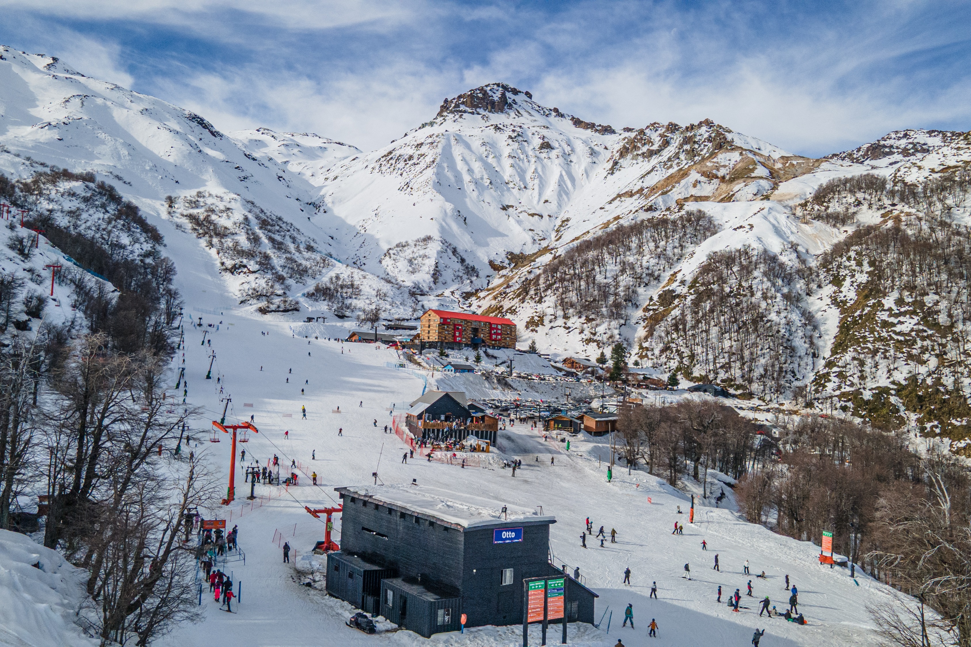 Nevados de Chillán ski resort in Bío Bío Region, Chile - panoramic view of ski slopes and mountain facilities