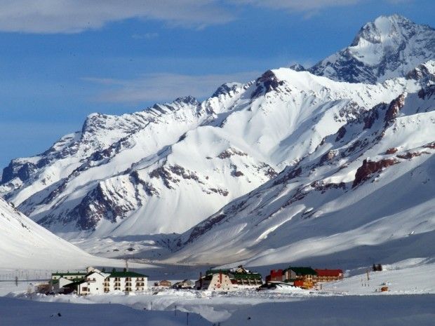 Penitentes ski resort in Mendoza, Argentina - panoramic view of ski slopes and mountain facilities