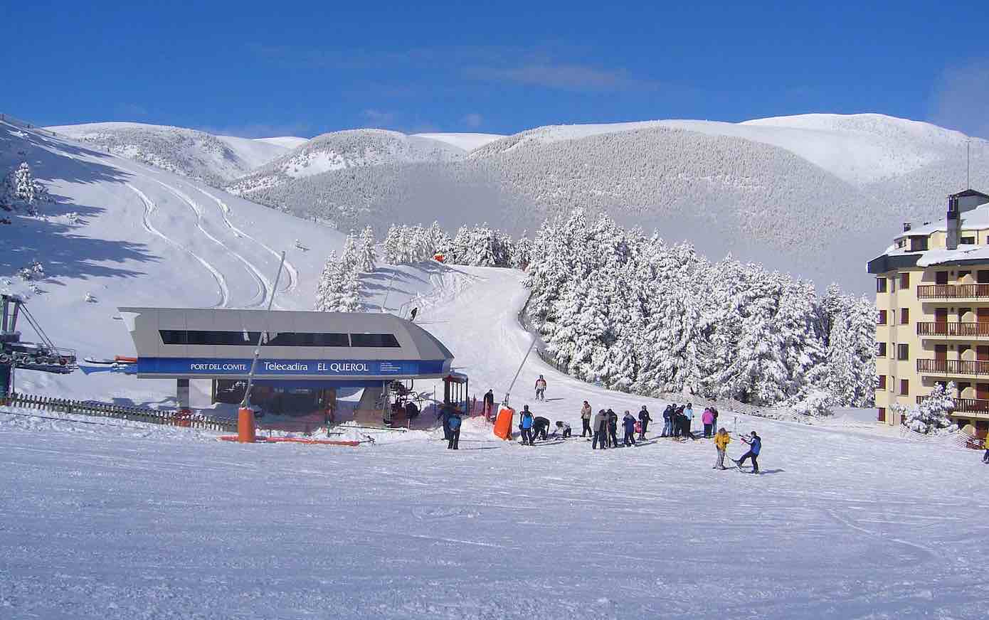 Port del Comte ski resort in Solsonès, Catalonia, Spain - panoramic view of ski slopes and mountain facilities