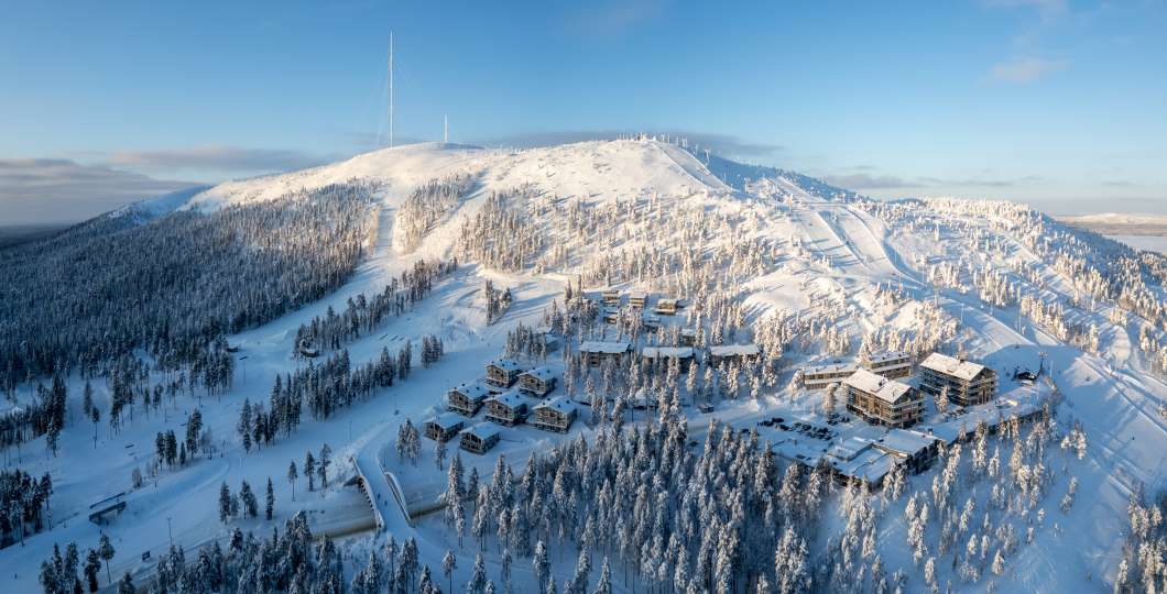 Pyhä ski resort in Pelkosenniemi, Finnish Lapland, Finland - panoramic view of ski slopes and mountain facilities