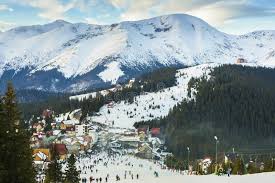 Rânca ski resort in Gorj County, Romania - panoramic view of ski slopes and mountain facilities