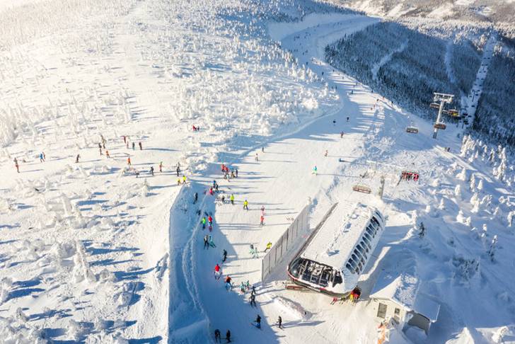 Szczyrk ski resort in Silesia, Poland - panoramic view of ski slopes and mountain facilities