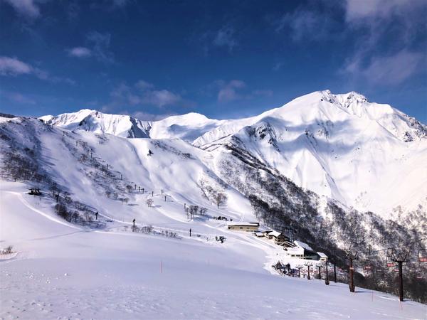 Tenjindaira ski resort in Gunma, Japan - panoramic view of ski slopes and mountain facilities