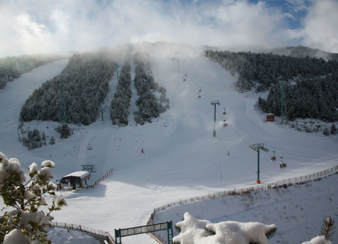 Vallnord ski resort in Andorra border, Spain - panoramic view of ski slopes and mountain facilities
