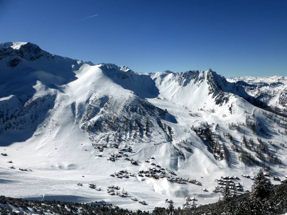 Malbun ski resort in Malbun, Triesenberg, Liechtenstein - panoramic view of ski slopes and mountain facilities