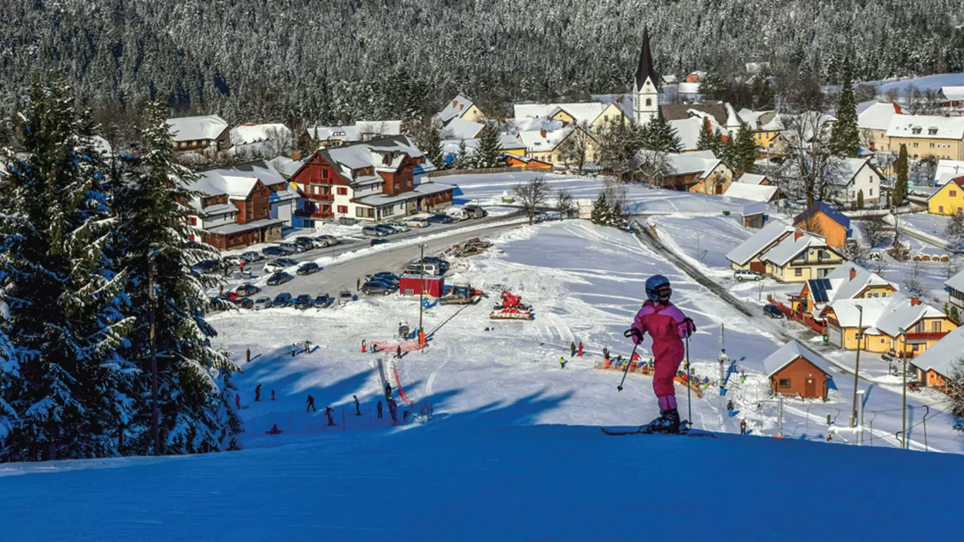 Ribniško Pohorje ski resort in Styria, Slovenia - panoramic view of ski slopes and mountain facilities