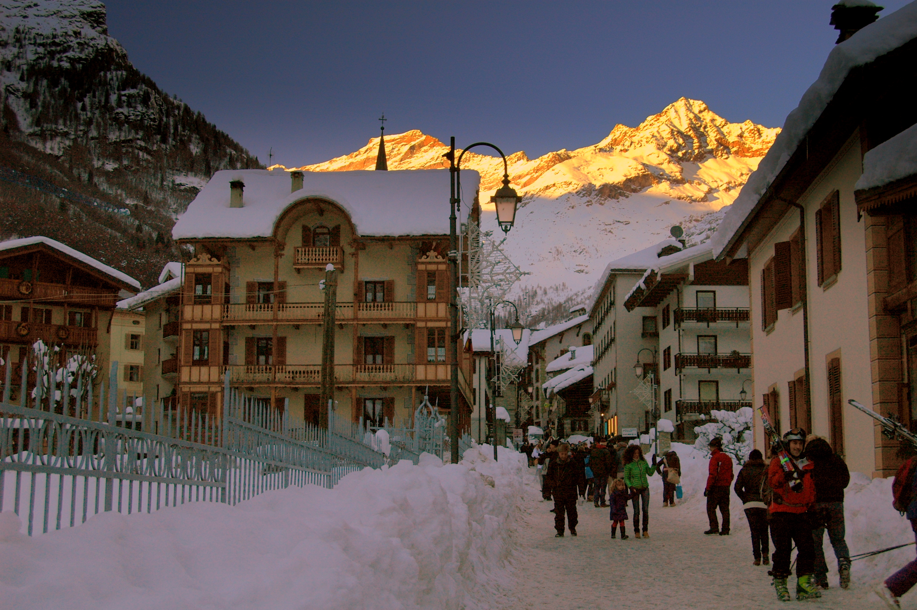 Alagna Valsesia Otro ski resort in Piedmont, Italy - panoramic view of ski slopes and mountain facilities