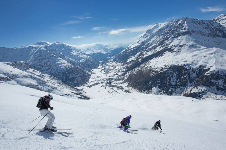 Ceresole Reale ski resort in Piedmont, Italy - panoramic view of ski slopes and mountain facilities