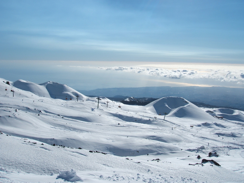 Etna Nicolosi ski resort in Sicily, Italy - panoramic view of ski slopes and mountain facilities
