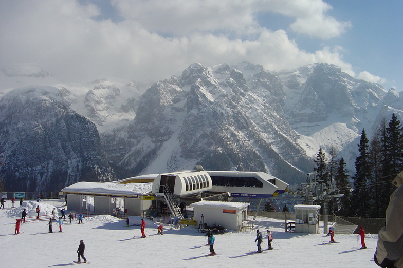 Folgarida Marilleva ski resort in Trentino, Italy - panoramic view of ski slopes and mountain facilities